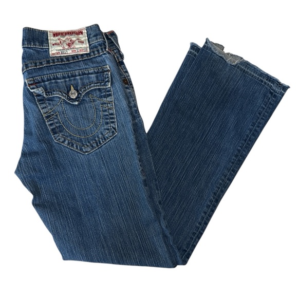 VTG TRUE RELIGION Y2K Jeans Drip Flap Back Pocket Sect Billy Row 31 Seat 33 - Picture 1 of 11